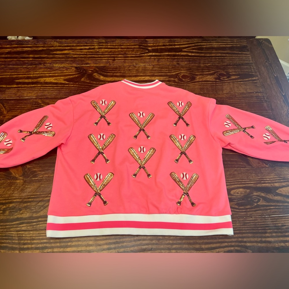 NWOT Neon Pink Scattered Baseball Bat Sweatshirt. Never Worn!